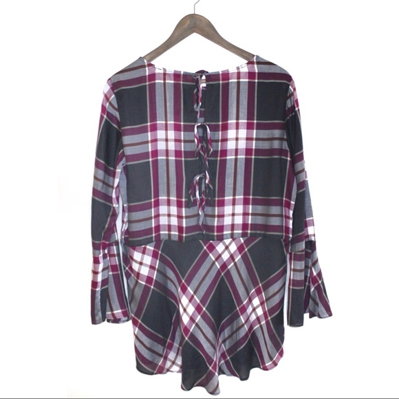 Ann Taylor LOFT Plaid NWT Semi-Sheer Red Plaid Tie Back Tunic Small - Picture 7 of 11